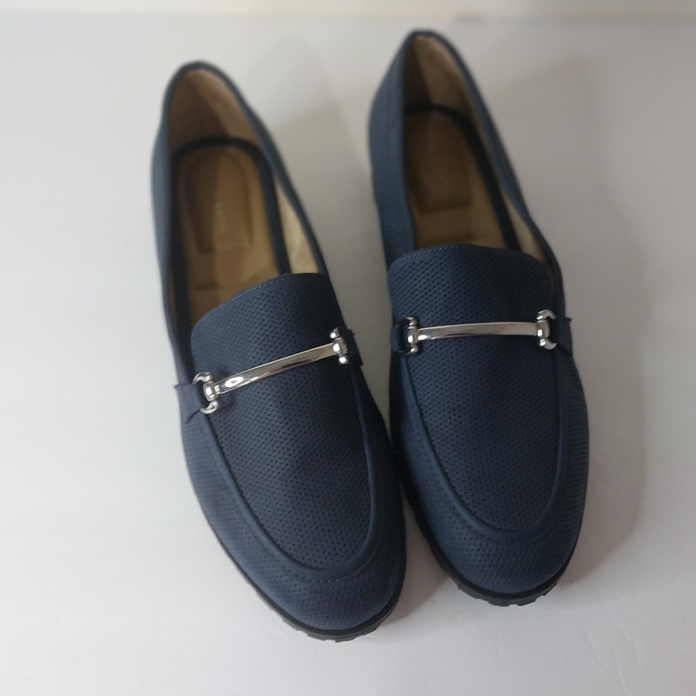 Kelly & Katie Navy Slip-On Loafers with Silver Bit